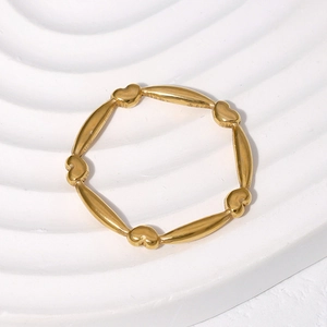 Minimalist gold stainless steel heart shaped chain ring for women with high polish finish