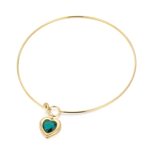 Minimalist gold titanium steel choker with heart-shaped green glass stone pendant