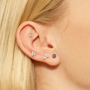 S925 silver snowflake and butterfly stud earrings set with blue and purple zircons