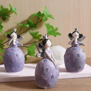Three purple angel girl garden statues with silver wings and crown home decor