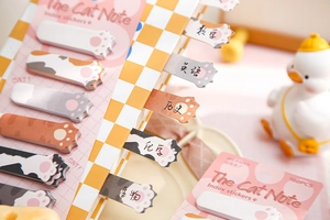 Macro view of 180pcs cute cat paw sticky notes for notebooks and index markers