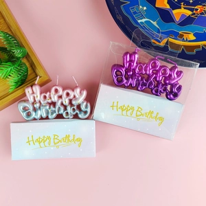 Happy Birthday Love Letter Candles Metallic Gradient Starry Sky Galactic Paraffin Wax Cake Toppers Party Decorations