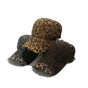 Distressed Leopard Print Baseball Cap Cotton Vintage Gradient Streetwear Adjustable Sun Hat For Women