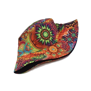 Colorful mandala print bucket hat for men and women with reversible black lining style