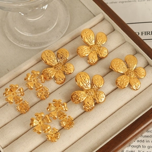 Elegant 18K gold plated stainless steel flower earrings with pearl and gemstone accents