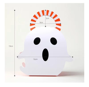 Ghost-shaped Halloween candy gift box showing detailed dimensions 19cm by 16cm size