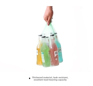 Strong load-bearing test of thickened green trash bags holding multiple glass bottles