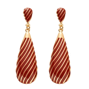Vintage red enamel zebra stripe teardrop earrings in gold plated alloy for women