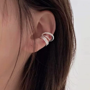 Layered Faux Artificial Pearl Ear Cuff Alloy Cubic Zirconia Non Pierced Wrap Earrings For Women Chic Elegant Fashion Jewelry