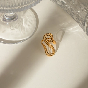 Polished 18k gold plated stainless steel S-shaped double layer minimalist open ring
