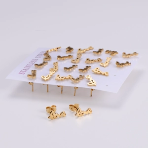 Classic gold stainless steel love script stud earrings set on display card