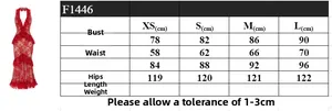 Detailed size chart for red lace backless halter dress including bust and waist measurements