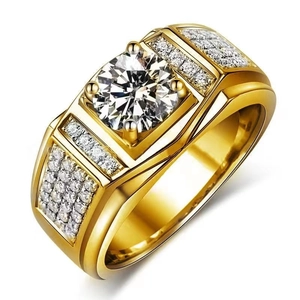 Luxury Men Alloy Ring With Large Round Zircon And Multi-row Rhinestones Wide Band Trendy Geometric Jewelry