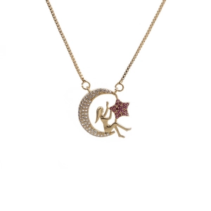 Collier Pendentif Déesse De La Lune Croissant Cuivre Avec Étoile En Zircon Chaîne De Boîte Bijoux Pour Femmes Elegant