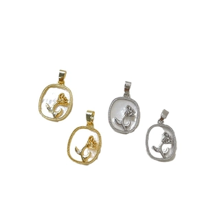 14k gold plated rectangular mother of pearl pendants with rose and diamond charms
