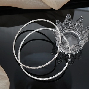 Exaggerated 10cm oversized silver hoop earrings with sparkling rhinestones for women