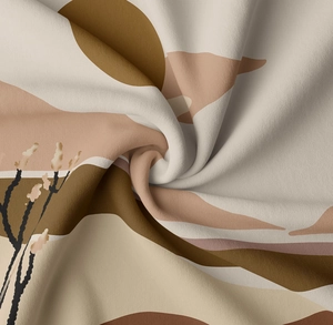 Detailed macro view of the soft Morandi tapestry fabric with artistic spiral texture