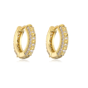 Macro detail of 18K gold plated hoop earrings with micro-pave cubic zirconia stones