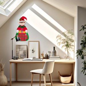 Felt Christmas elf advent calendar with 24 pockets hanging on a modern study wall