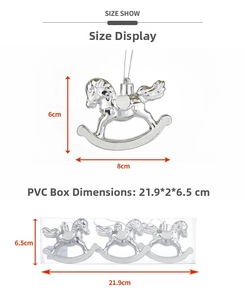 Dimensions détaillées des ornements cheval à bascule argent et coffret PVC