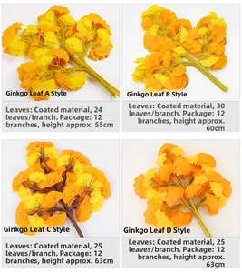 Detailed comparison of four artificial ginkgo leaf branches with gradient yellow leaves