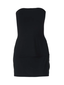 Sexy black two-piece set featuring a tube top and slim-fit bodycon mini skirt