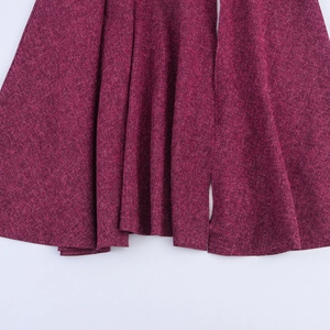 Elegant purple tweed suit for women featuring textured wool fabric and pleated details
