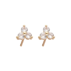 Exquisite gold flower stud earrings with zircon stones on a clean white background