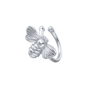 Vintage silver bee ear cuff with detailed wings for non-pierced ears in minimalist style
