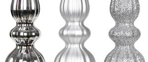 Comparaison détaillée d'ornements coniques en argent brillant, argent mat et pailleté