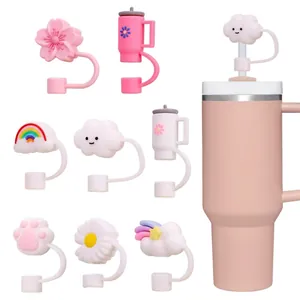 Cute silicone straw covers for 10mm cups featuring flower, cloud and rainbow designs