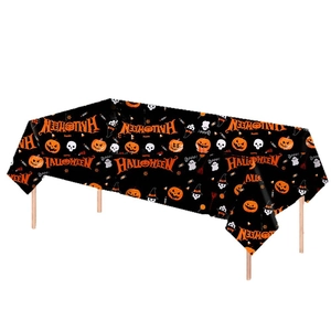 Halloween table cover with pumpkins and ghosts patterns on black PE material for party