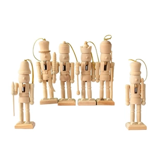 Set of 6 unpainted 13cm wooden nutcracker soldiers for DIY Christmas crafts decoration