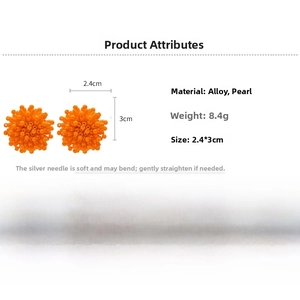 Detailed specs of orange cluster beaded earrings with alloy and pearl material measurements
