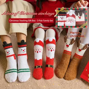 Weihnachts Socken Korallenfleece Dick Warm Winter Boden Socken Cartoon Weihnachtsmann Rentier Schneemann Plüsch Gemütlich