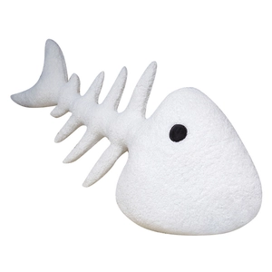 Minimalist white fishbone plush toy and home cushion with soft texture and embroidered eyes