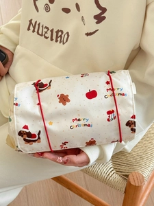 Christmas canvas roll-up pouch with dachshund and gingerbread man holiday patterns