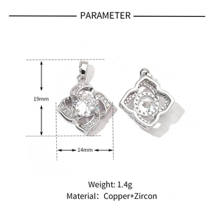 Technical drawing of a clover heart pendant showing 19mm height and 14mm width dimensions