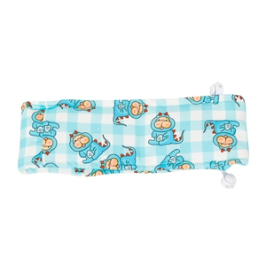 Blue and white checkered cooling pet scarf with cute dinosaur pattern and adjustable toggles