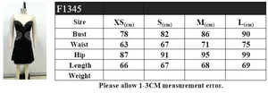 Detailed size chart for the French style hollow bustier dress with bust and waist guide