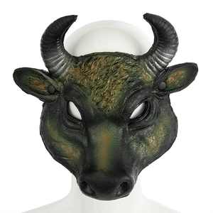 Macro detail of realistic 3D ox mask texture and horns for Halloween masquerade