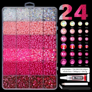 DIY Nagelkunst-Set mit 7800 rosa Harzperlen, Strasssteinen, B-7000 Kleber und Tools
