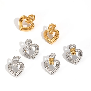 Boucles d'oreilles cœur nervuré en acier inoxydable poli, finitions or, argent et bicolore