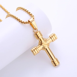 Classic 18k gold plated stainless steel cross pendant necklace on box chain