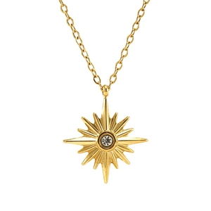 18K gold plated stainless steel sunflower necklace with sparkling starburst zircon pendant