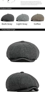 Détails des casquettes gavroche à chevrons en gris foncé, gris clair et marron café