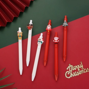 Christmas theme retractable gel pens with Santa and reindeer cartoon decorations