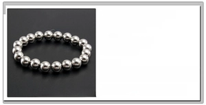 Detail view of 10mm stainless steel ball bracelet with weight and size specifications