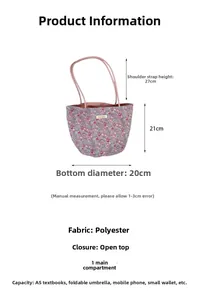 Détails du sac seau floral en polyester montrant la grande capacité et la structure