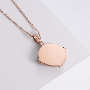 Vintage rose gold stainless steel compass pendant necklace with a brushed metal finish